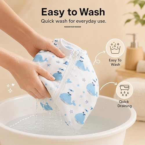 Image of StarAndDaisy Baby Swaddle Wrap /Sleeping Bag for New Born Baby /Organic Muslin with Zipper /Swaddle Cloth for Newborn Baby, Comfortable Sleeping Sack for 0-6 Months boy & Girl -Dolphin