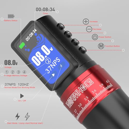 Image of 2PCS 2,300mAh Batteries Wormhole Wireless Tattoo Gun Kit Multi-function Smart Tattoo Pen with Wormhole PRO Tattoo Ink Kit 20 Tattoo Needles 7 Adjustable Strokes Length Tattoo Supplies