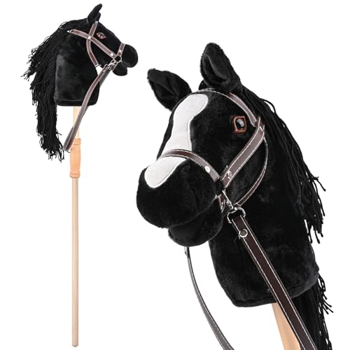 LustLocke® Caballo de Juguete con Cabestro y Riendas, Cabeza de Caballo con Palo, Hobby Horse, Diseño Realista, para Uso en Interiores y Exteriores, Cumpleaños para Niños(Negro)