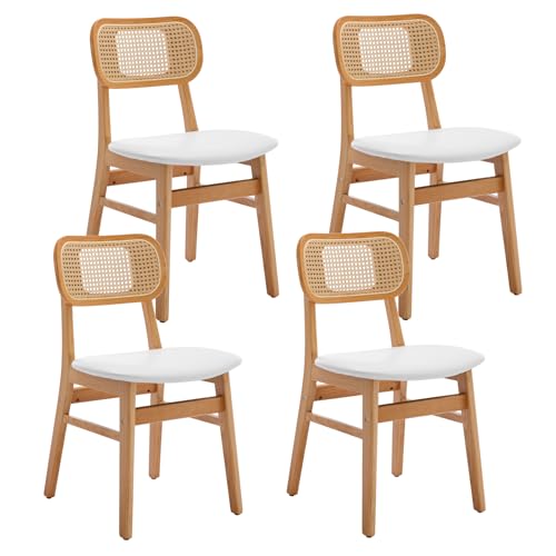 Ya-Home Lot de 4 Chaise de Salle à Manger en Rotin avec Coussin Chaise de Cuisine en Bois Chaise...