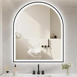 Arched LED Mirror for Bathroom 30″x36″, Black Bathroom Mirror with Lights-Anti-Fog, Dimmable-LED Bathroom Mirror, 3 Colors