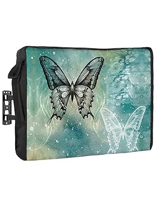 SDAIFCAING Outdoor TV Cover - Waterproof and Weatherproof 80"-85" LCD Movable Shield TV Display Screen Protector Beautiful Black Butterfly Elegant Green Pattern Outside Television Covers