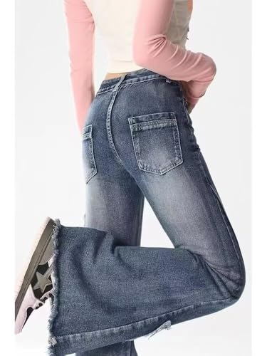 Women's Butterfly Embroidery Flared Jeans Denim Coquette Bow Button Down Jeans High Rise Bell Bottom Pants4