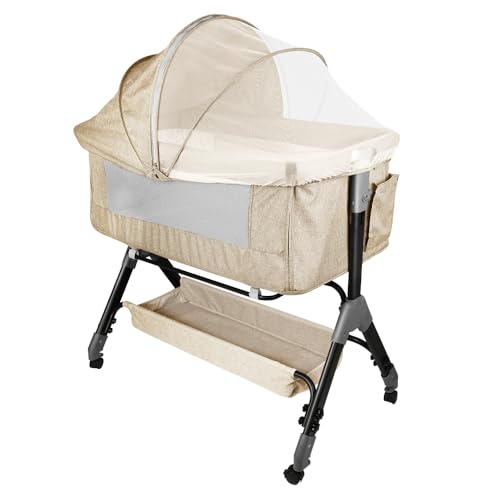 HUOLE Cuna para Recién Nacido, Sostenible, Compatible con Diferentes Camas, Altura Ajustable（4 Alturas）, Inclinable, Buena Circulación de Aire, Colchón Incluidos-104 * 52 * 100-110cm-blanquecino