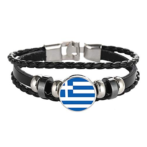 Greece Flag Braided Bracelet Leather Chain Crystal Wristband Souvenir,Fashion Handmade Bracelet for Man & Woman Special Day's Gift
