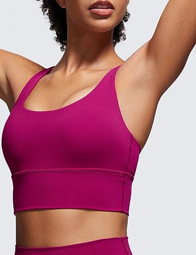 Image of CRZ YOGA Naked Feeling Longline Sports Bras | Medium Support, Removable Pads, Yoga, Sleek, Strappy Back, Scoop Neck, for Women
