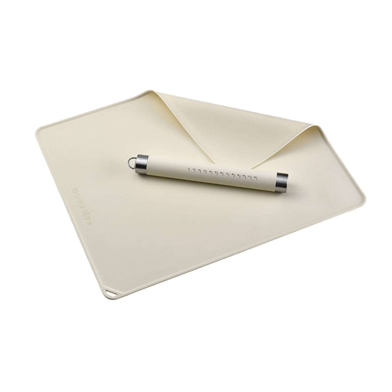 MAGICLULU Rutschfeste Silikon Backmatte mit Edelstahl Teigroller Beige Leicht zu Reinigen für Brot und Kuchen
