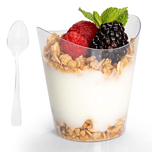 100 Mini Plastic Dessert Cups With Spoons - 4 Oz Round Dessert Shooters For Chocolate Desserts, Appetizers, Samplers, Dessert Shot Glasses & More #TOP26