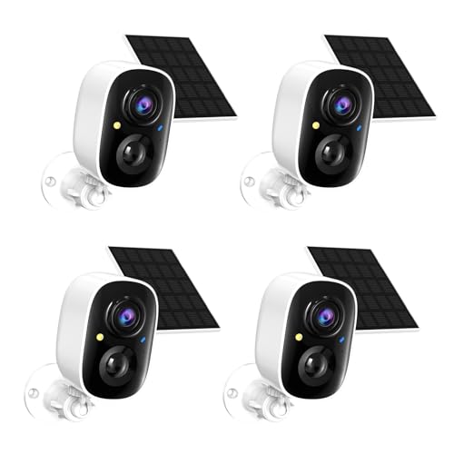 2K FHD Solar Powered Security Cameras Wireless Outdoor WiFi Wireless Cameras Outside Cameras for Home Security AI Motion Detection Color Night Vision Spotlight Siren Alarm SD/Cloud Storage 4 Pack
