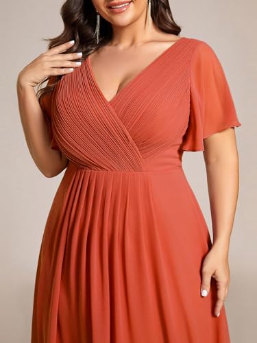 Image of Ever-Pretty Plus Summer Short Sleeves V-Neck Formal Wedding Guest Dresses for Curvy Women Chiffon Midi Cocktail Party Dress