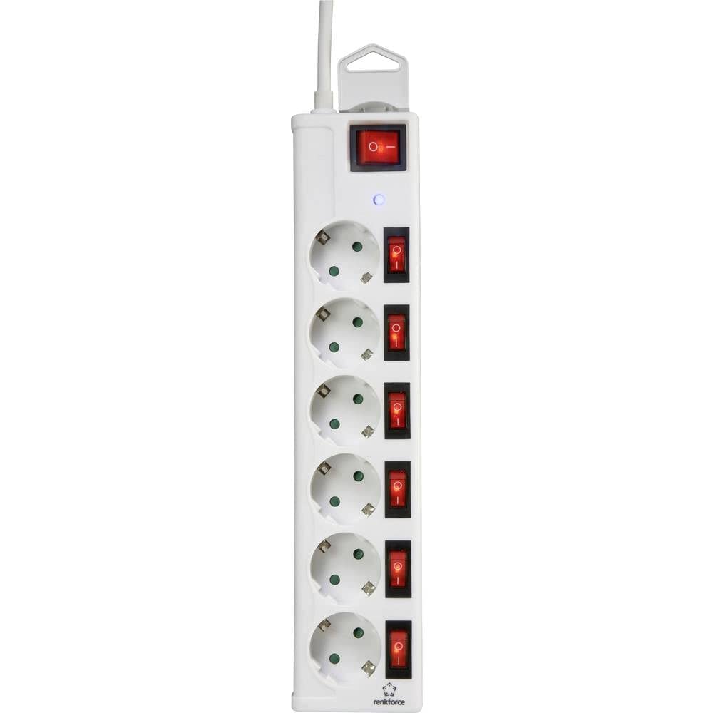 BACHMANN SMART stekkerdoos 6x geaard contact, met schakelaar, zwart, 5