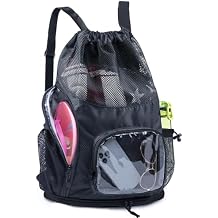 Mesh Drawstring Backpack with Shoe Compartment, Sandproof Beach Swim Bag with Wet Pocket, Pool Gym Shower Bag for Travel Summer Camp