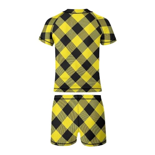 Diagonal Tartan Lumberjack PlaidChildren's Swimsuits Boys Two Piece Suit7-9Y（120cm）4