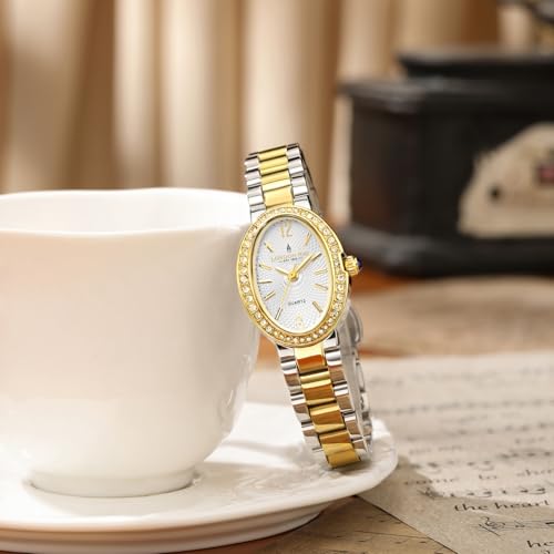 Image of London Fog Queenhithe Collection Watch for Women with Oval Textured Dial, Crystal Studded Bezel, Blue Crown Accent, Quartz Movement and Stainless Steel Strap - LFW20003