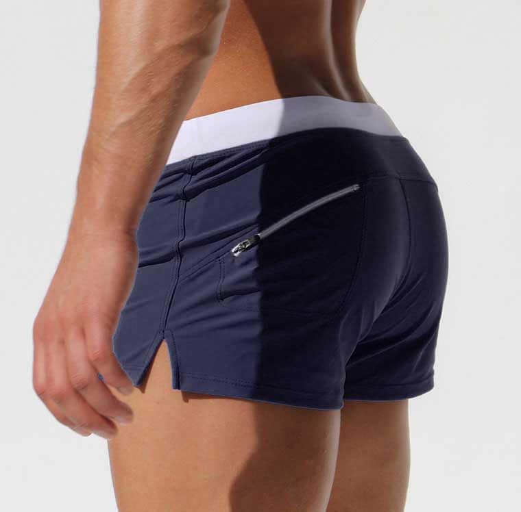 Men's Tight-Fit Swim Trunks with Built-in Briefs Low Waist Swimwear with Zipper Pocket and Drawstring3