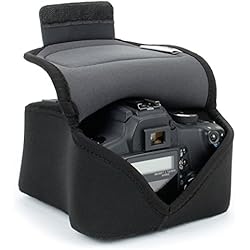 Estuche Para Camara Digital USA Gear Funda Cámara Reflex DSLR con Protección de Neopreno, Presilla para Cinturón y Almacenamiento de Accesorios - Compatible con Nikon D3400, Canon EOS Rebel SL2, Pentax K-70 y más - Negro