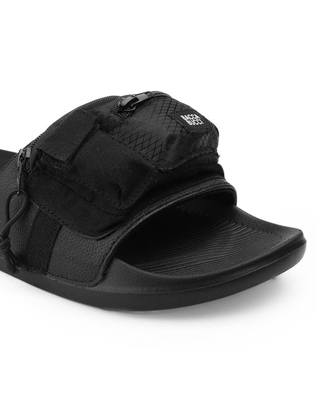 Image of Bacca Bucci Utility Slide for Men | Dual Pocket Slides with Zipper & Velcro Closure | Cushioned EVA Footbed | Casual & Outdoor Slippers