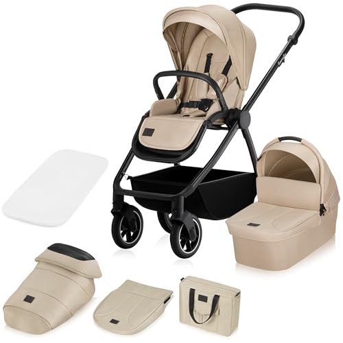 LIONELO MERIL 2-in-1 Buggy Kinderwagen 0-48 Monate bis 22 kg, XXL-Babywanne bis 9 kg, große 360°-Geländeräder, Verstellen der Rückenlehne bis zur Liegeposition, Vollfederung, XXL-Verdeck