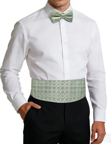 Image of Paisley Floral Tuxedo Cummerbund Bow Tie Pocket Square Set for Men | 3-piece set:cummerbund,bow tie&pocket square.Adjustable back for comfort.Silk blend,wedding,proms,black tie&formal events.