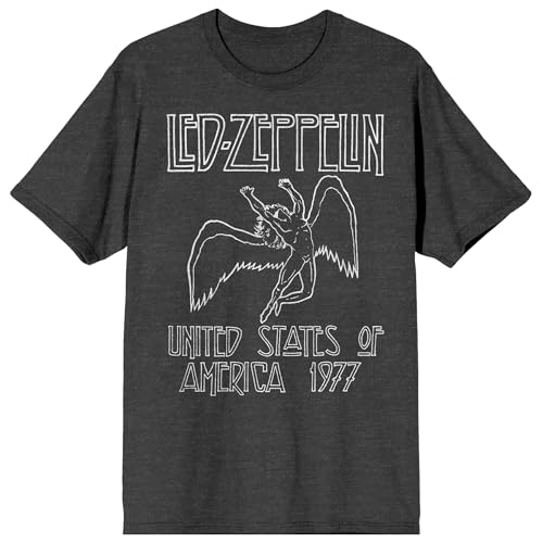 Led Zeppelin Falling Icarus United States of America 1977 Adult Charcoal Heather Crew Neck Short Sleeve T-Shirt - Small