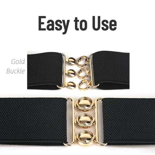 Women Adjustable Belts Wide Elastic Stretchy Belt Gold Buckle Belts for Dresses & Casual Fits waist up to 48 Inch4