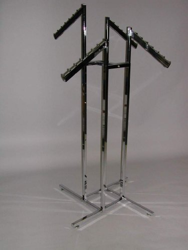 4 WAY CHROME CLOTHING RACK WITH 4 WATERFALL FLAG ARMS