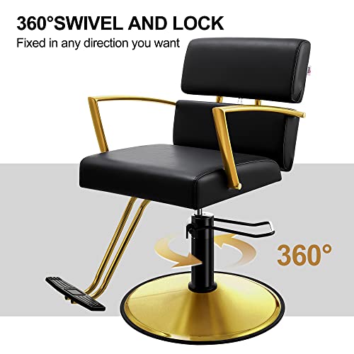 Baasha Salon Chair, Hydraulic Hair Chair With Open Back Designed, Black And Gold Salon Chair, Beauty Chair Equipment Salon Chair For Hair Stylist, Weight Capacity Up To 330 Lbs - Matte Gold #TOP4
