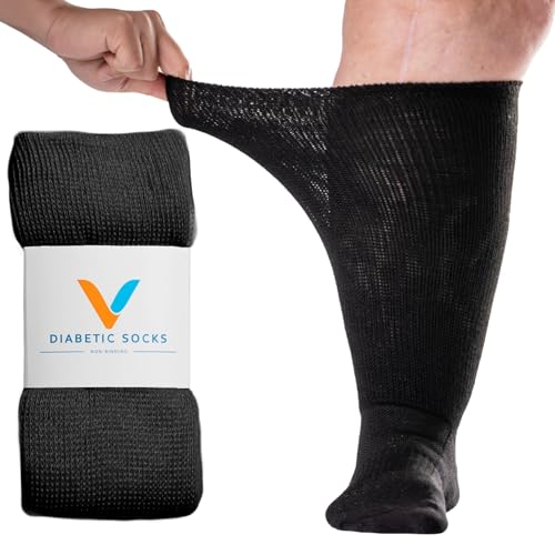 Viasox EasyStretch Diabetic Socks for Men & Women Non Binding Top Seamless Toe Loose Fit (Black Large)