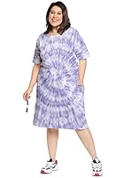 Wear Your Opinion Women's Plus Size Tie Dye Knee Length T-Shirt Dress(Lilac Td, X-Large)