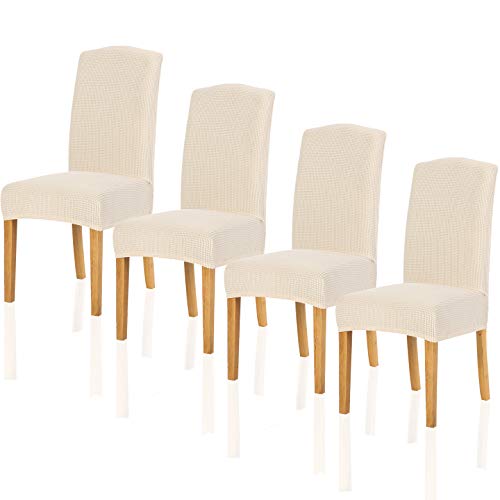 TIANSHU Fundas para sillas Pack de 4,Poliéster Elástica Fundas sillas Duradera Modern Bouquet de la Boda Hotel Decor Restaurante(Pack de 4,Marfil)