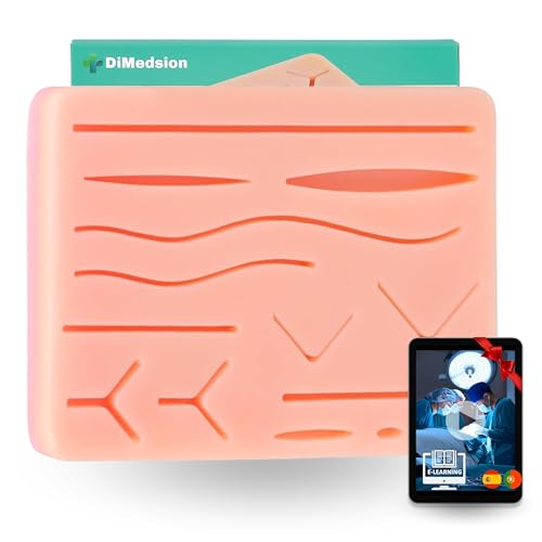Almohadilla de sutura DiMedsion | Pad de sutura para kit de sutura de 3 capas. kit sutura con 14 heridas, kit de sutura quirurgica para practicar, kit suturas quirurgicas para practica de sutura