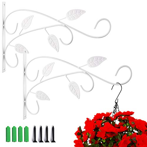 MATT SAGA 2 Piezas Soporte para Plantas Colgantes de Pared Gancho con Tornillo para Comedero de Pájaros, Cestas de Macetas, Campanas de Viento, Linterna, Decoración de Jardín (4 Hojas-2)