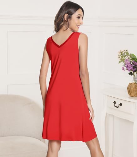 Image of NACHILA Nightgowns for Women-Viscose Made from Bamboo V Neck Nightshirts | Sleeveless Sleep Dress,Satin Sleepshirts,Anti-pilling nightshirt,Moisture-wicking Sleepwear for night sweats,Cooling,OEKOTAX