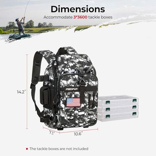 Image of Piscifun Fishing Tackle Backpack with Rod & Gear Holder, Lightweight Outdoor Water-Resistant Fishing Shoulder Storage Bag with Protective Rain Cover, Digital Camouflage