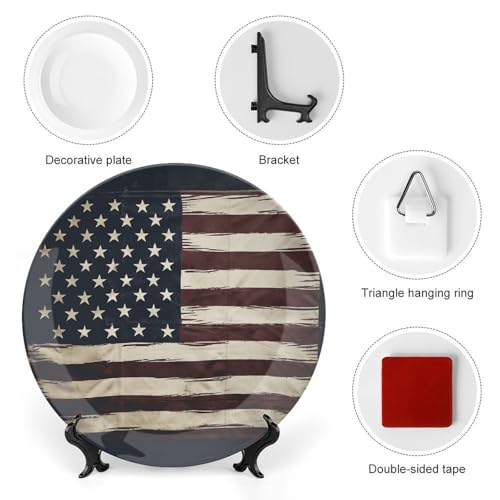 Plato decorativo de porcelana con bandera americana 7 pulg miniatura 3