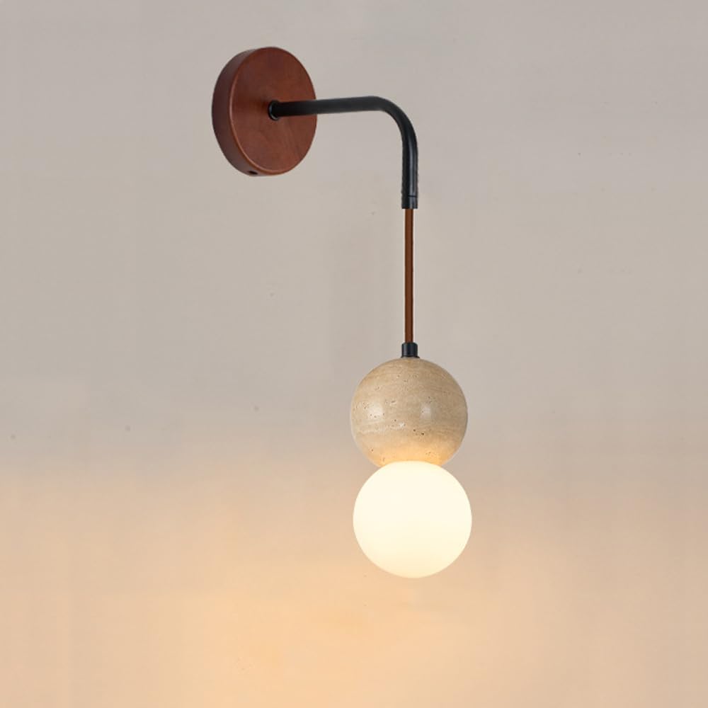 SXECAEPS Wall Sconces Mid Century Hard Wired Milk Glass Fixture Nordic Marble Natural Stone Hanging Wood Industrial Farmhouse for Bedroom Living Room Bedside