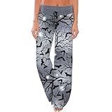 Halloween Pajama Pants for Women Cute Pumpkin Skull Ghost Print Pajamas Baggy Elastic Waist Wide Leg Pants Funny Pjs Halloween Pajamas Women Halloween Clothes for Women Halloween Pj Pants Yoga Pants
