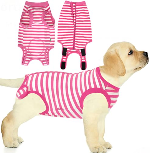 Image of Dog Recovery Suit Post Surgery Shirt for Puppy,Small Female Spay Wound Protective Suit,Pink XS