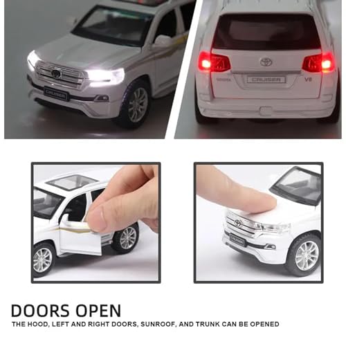 Image of Alloy Metal Pull Back Die-Cast Car 1:32 Land Cruiser Toy Car Diecast Metal Pullback Toy Car With Openable 4 Doors, Light Music Boys Gifts Toys (White)