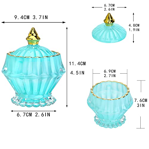 Blue Vintage Glass Jewelry Box,Crystal Candy Jar With Lid,Candy Dishes Decorative,Glass Storage Bathroom Jar Gift For Women #TOP6