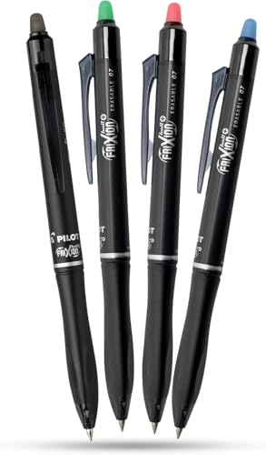 Pilot Frixion Ball Plus Lot de 4 stylos roller effaçables 0,7 mm Couleurs assorties Noir/bleu/vert/rouge Encre thermosensible Écriture lisse effaçable à la...