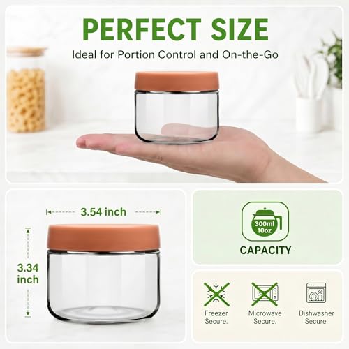 Image of EONJOE 10 oz Small Glass Containers with Lids, Food Storage Jars, 6pk