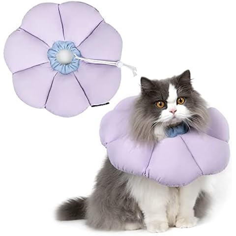 Cat Cone Collar,Cute Waterproof Cat Recovery Collar,Anti-Bite Lick Wound Healing Safety Elizabethan e Collar for Cats,Purple Flower All-Season Style… Cover