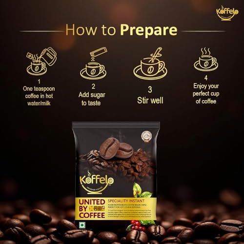 Image of Koffelo Premium Instant Coffee | 100% Indian Robusta Beans | Perfect for Hot, Cold & Espresso | Rich, Velvety & Aromatic | Speciality Instant Coffee (100gX10)