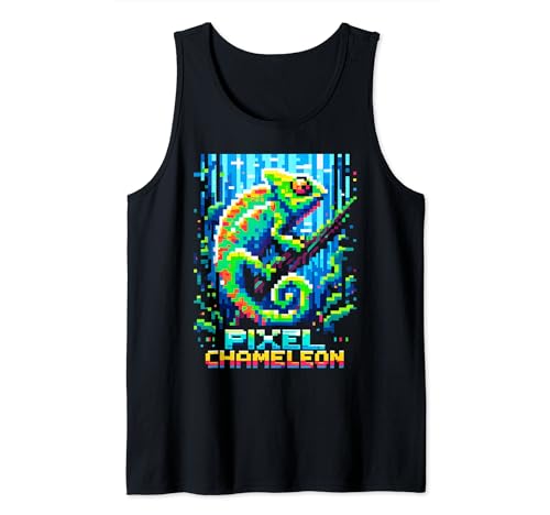 Camiseta Retro Pixel Chameleon - Amante de los reptiles Camiseta sin Mangas