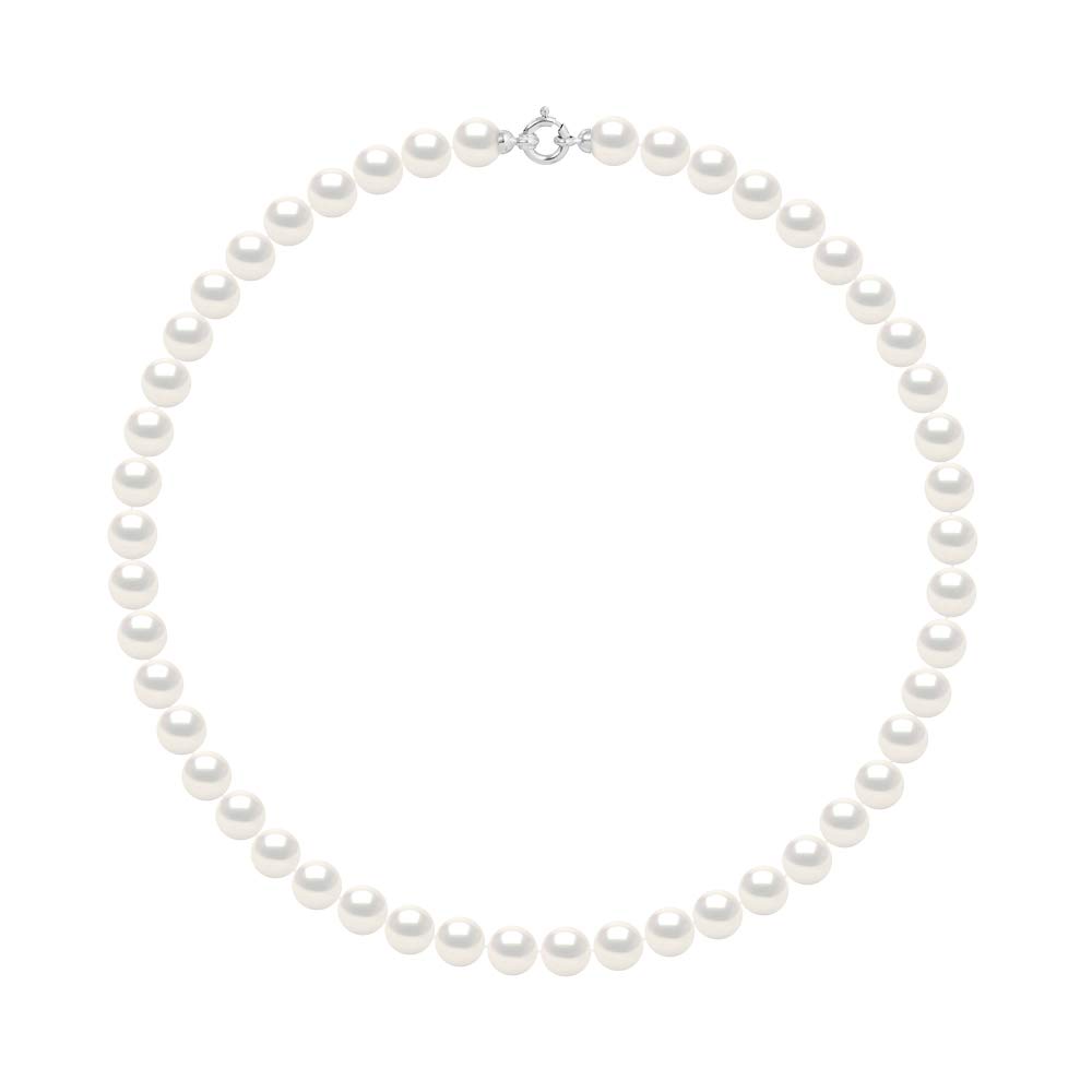 Collier de Perles d'Eau Douce Rondes Qualité AAA+ avec Fermoir Prestige en Or Blanc - 8