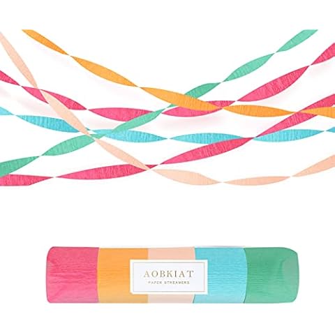 AOBKIAT 5 Rolls Rainbow Streamers Crepe Paper Party Decorations Ribbon Paper for Wedding, Bachelorette Party, Valentines Day Party, Birthday, Bridal/Baby Shower, Anniversary Party Backdrop Decorations Cover
