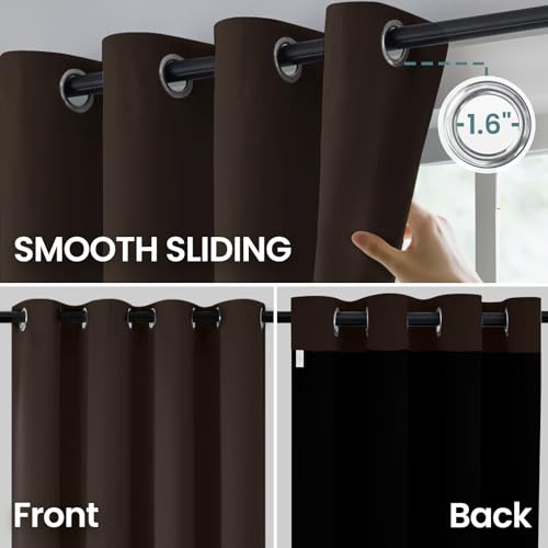 Image of COSVIYA 100% Chocolate Brown Blackout Curtains for Kids Room 63 Inch Length