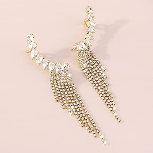 Yoosmatic Rhinestone Chandelier Earrings For Women Gold Rhinestone Dangle Earrings Crystal Tassels Dangle Earrings Sparkling Rhinestone Earrings #TOP3