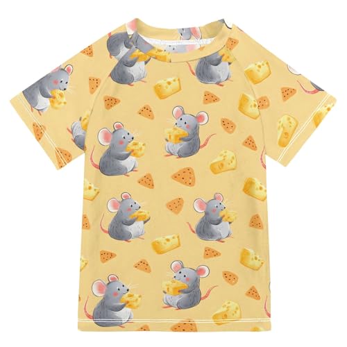ALAZA Kids Rash Guard Girls Boys Toddler Swim Shirts Short Sleeve Mouse Cheese UPF 50+ 3T